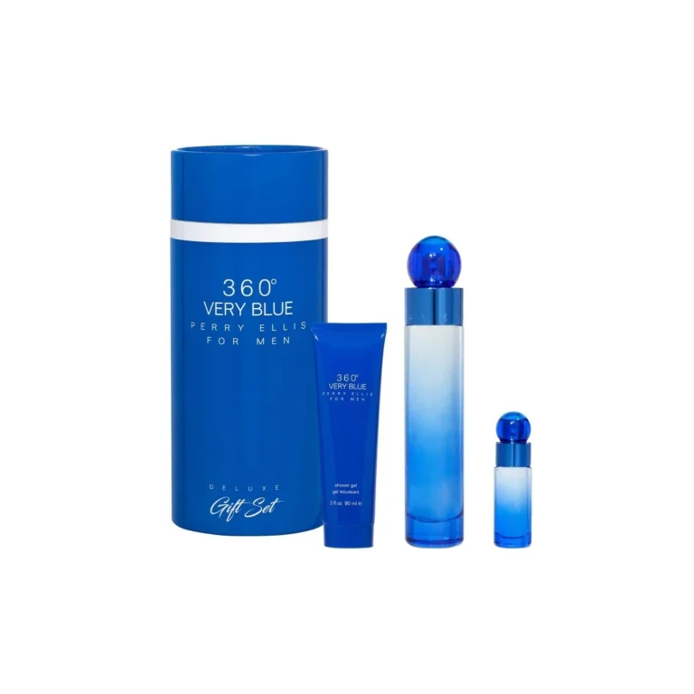 SET PERRY ELLIS 360 VERY BLUE ( 3 PC SET ) 3.4 OZ. EDT / 3.0 OZ. SG / 0.25 OZ. EDT - CANISTER